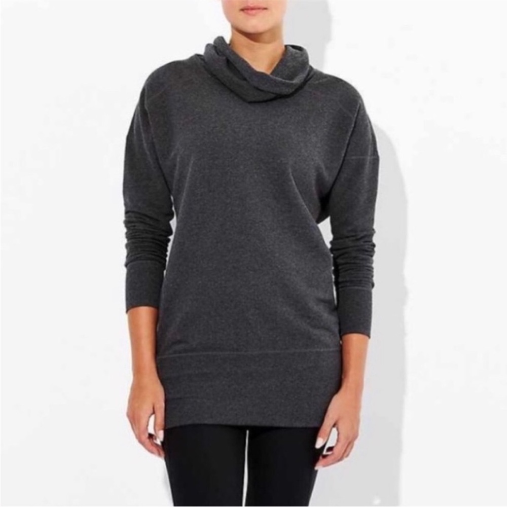 Lucy Active Cool Down Gray Pullover Funnel Neck High Lo Athlesiure Top, Size S